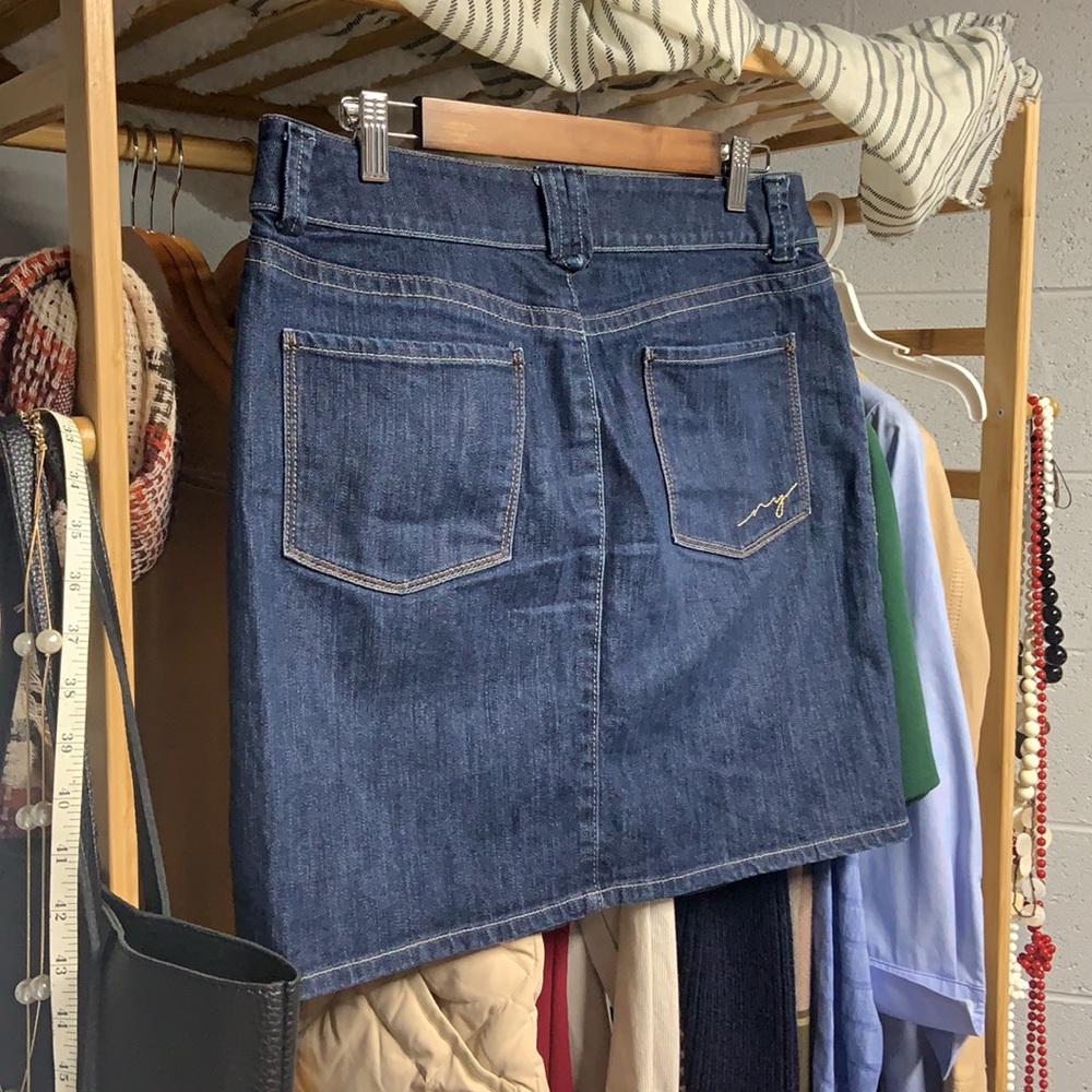 EUC New York & Co Denim Midi Skirt Size 8
